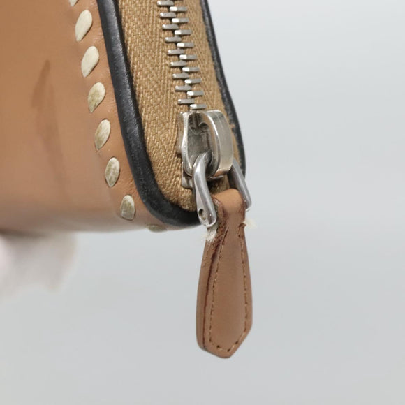 PRADA Long Wallet Leather Silver Beige Auth bs26270