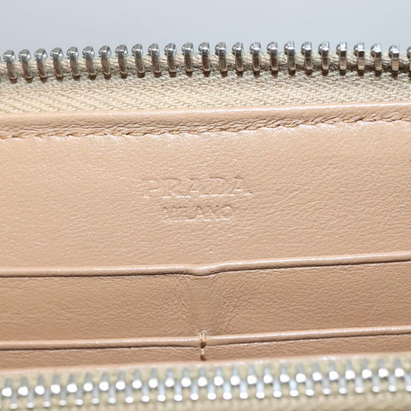 PRADA Long Wallet Leather Silver Beige Auth bs26270