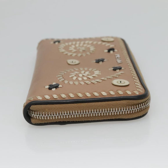 PRADA Long Wallet Leather Silver Beige Auth bs26270