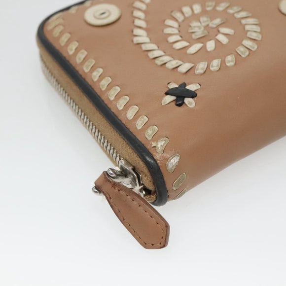 PRADA Long Wallet Leather Silver Beige Auth bs26270