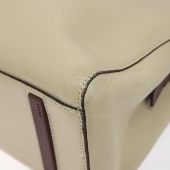 PRADA Shoulder Bag Leather Beige Silver Auth bs26273