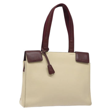 PRADA Shoulder Bag Leather Beige Silver Auth bs26273