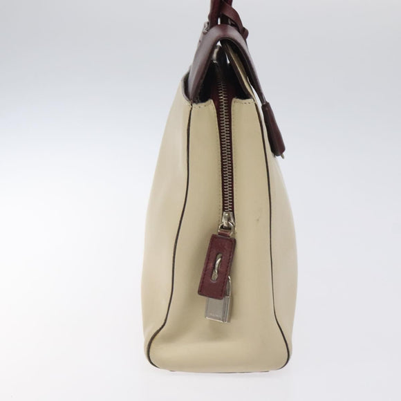 PRADA Shoulder Bag Leather Beige Silver Auth bs26273