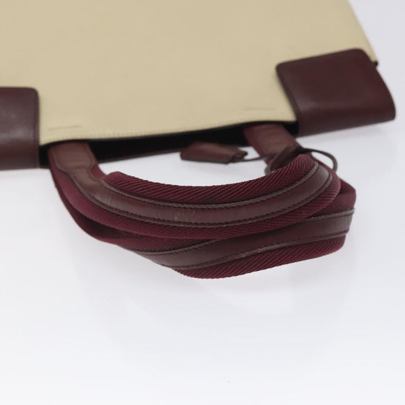 PRADA Shoulder Bag Leather Beige Silver Auth bs26273