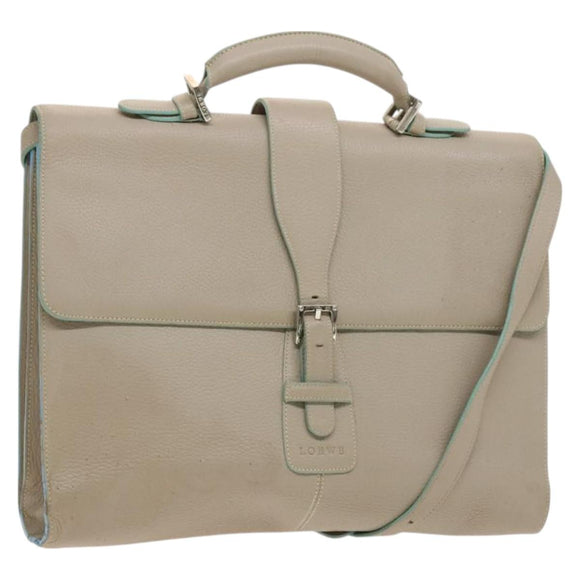 LOEWE Business Bag Leather Beige Auth bs26276