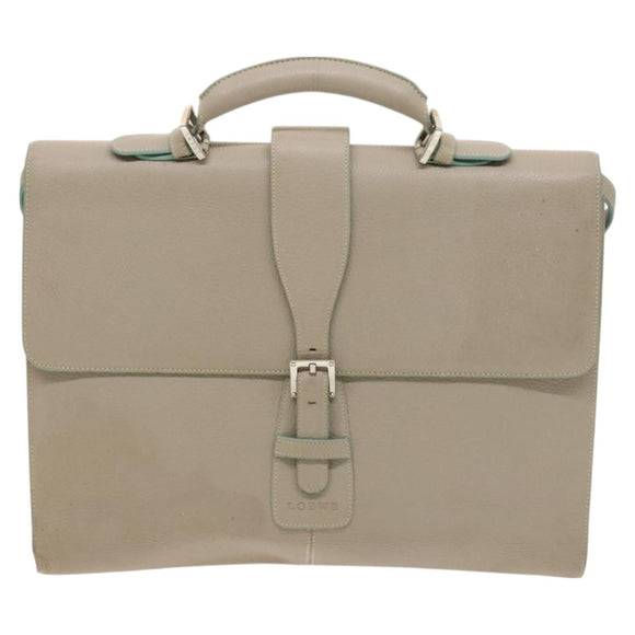 LOEWE Business Bag Leather Beige Auth bs26276