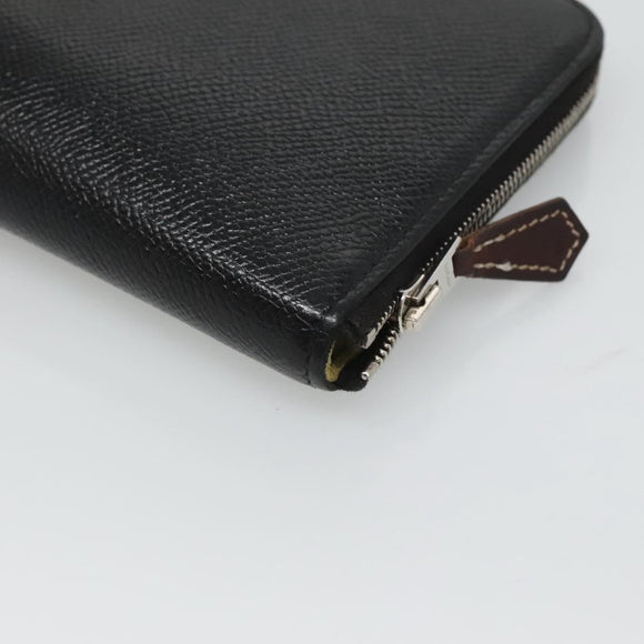 HERMES Azap Long Long Wallet Leather Black Silver Auth bs26278