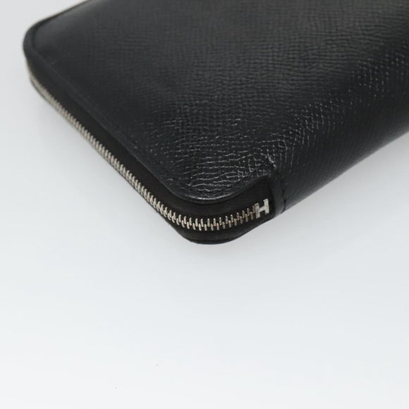 HERMES Azap Long Long Wallet Leather Black Silver Auth bs26278
