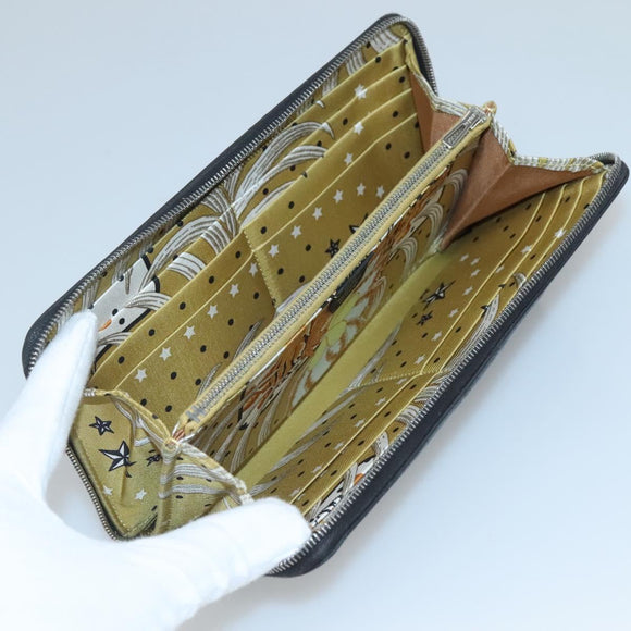 HERMES Azap Long Long Wallet Leather Black Silver Auth bs26278