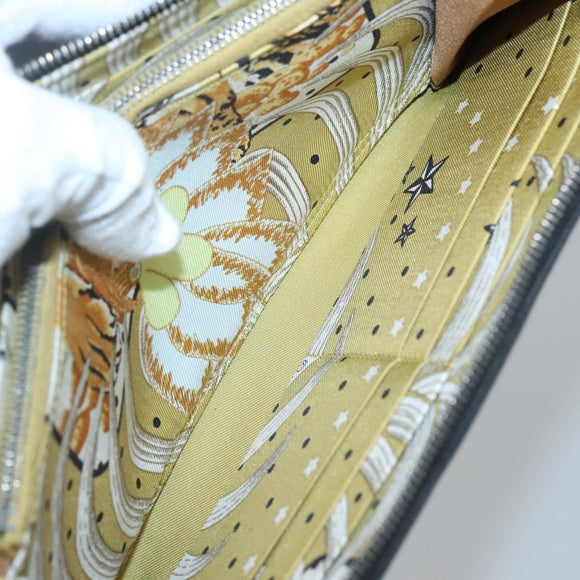 HERMES Azap Long Long Wallet Leather Black Silver Auth bs26278