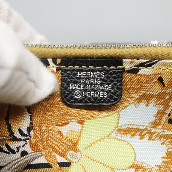 HERMES Azap Long Long Wallet Leather Black Silver Auth bs26278