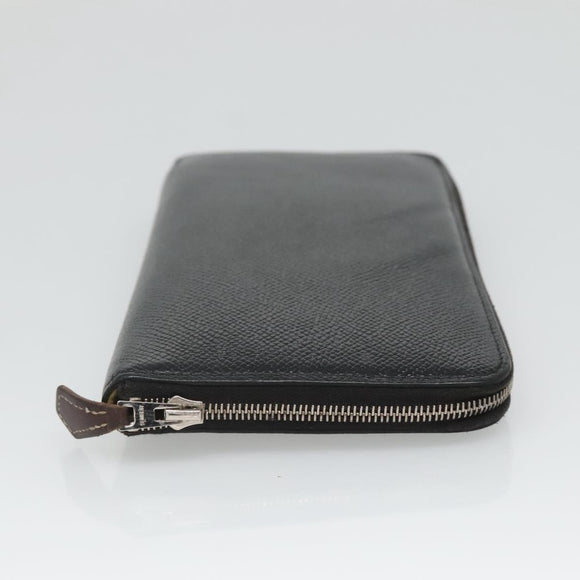 HERMES Azap Long Long Wallet Leather Black Silver Auth bs26278