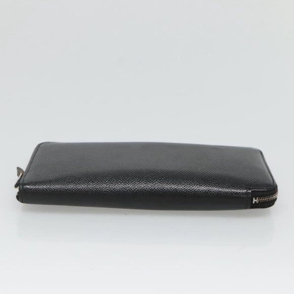 HERMES Azap Long Long Wallet Leather Black Silver Auth bs26278