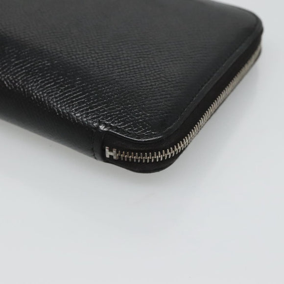 HERMES Azap Long Long Wallet Leather Black Silver Auth bs26278