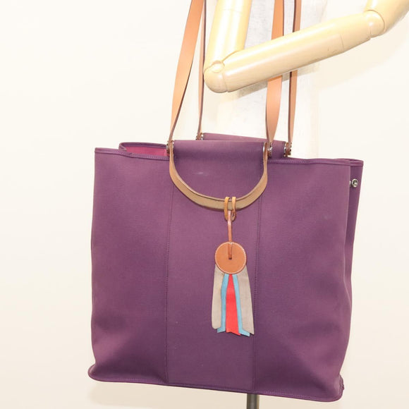 HERMES Cabak GM Tote Bag Canvas Purple Silver Auth bs26280
