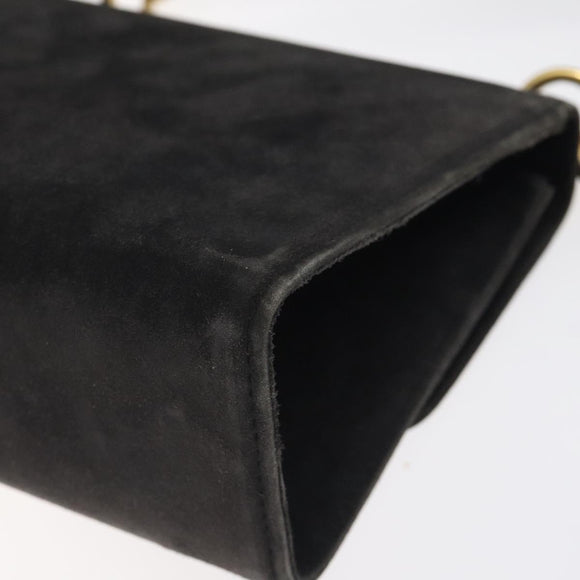 Salvatore Ferragamo Gancini Shoulder Bag Suede Black Gold Auth bs26286