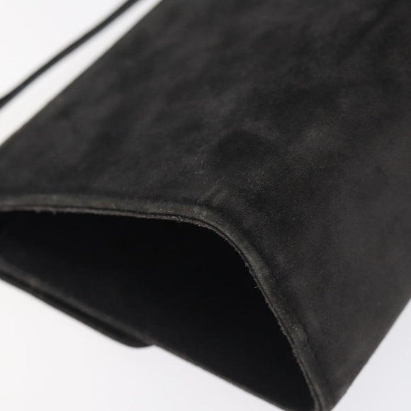 Salvatore Ferragamo Gancini Shoulder Bag Suede Black Gold Auth bs26286