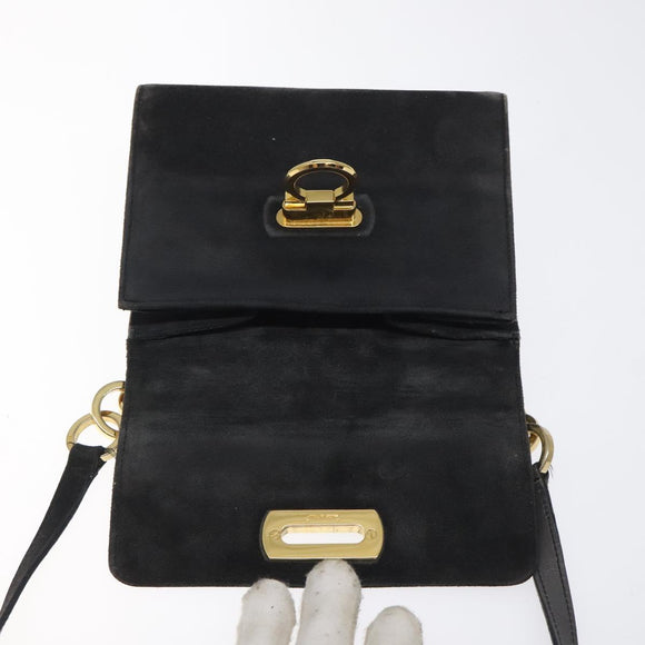 Salvatore Ferragamo Gancini Shoulder Bag Suede Black Gold Auth bs26286