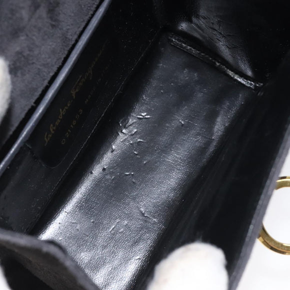 Salvatore Ferragamo Gancini Shoulder Bag Suede Black Gold Auth bs26286