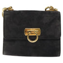 Salvatore Ferragamo Gancini Shoulder Bag Suede Black Gold Auth bs26286-2