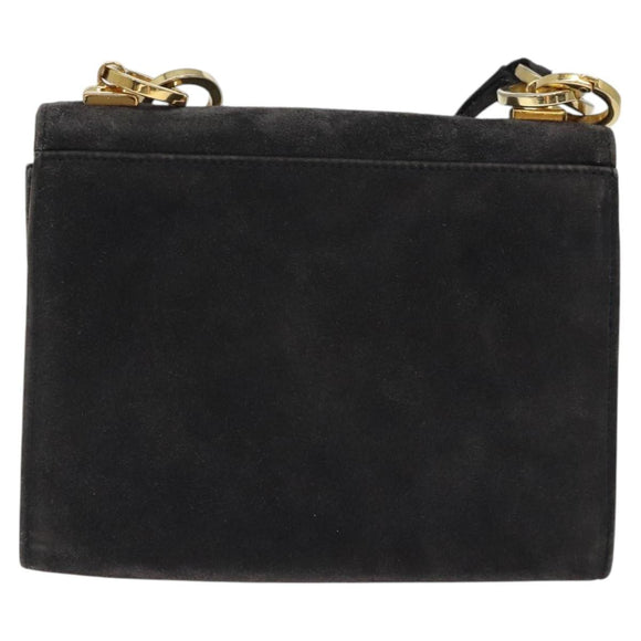 Salvatore Ferragamo Gancini Shoulder Bag Suede Black Gold Auth bs26286