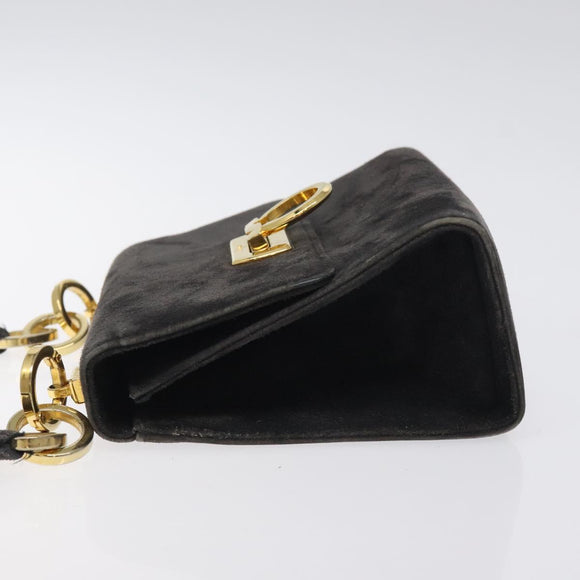 Salvatore Ferragamo Gancini Shoulder Bag Suede Black Gold Auth bs26286