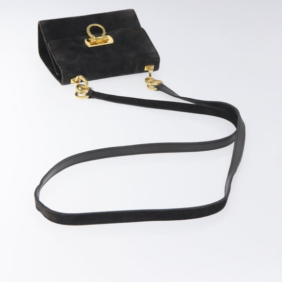 Salvatore Ferragamo Gancini Shoulder Bag Suede Black Gold Auth bs26286