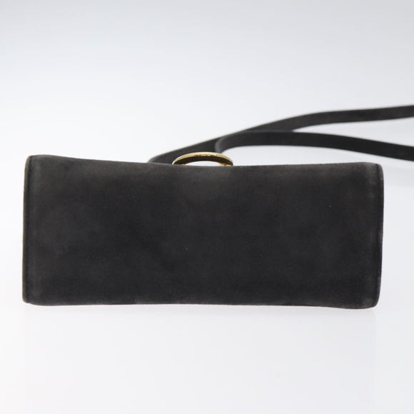 Salvatore Ferragamo Gancini Shoulder Bag Suede Black Gold Auth bs26286