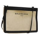BALENCIAGA Shoulder Bag Canvas Beige Black Silver Auth bs26288-1