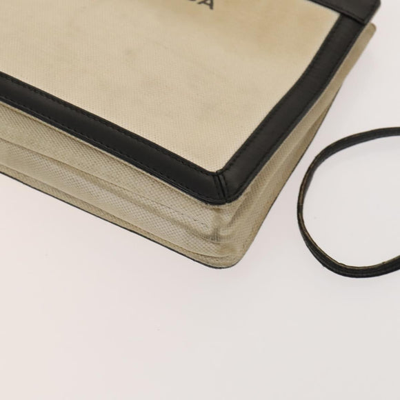 BALENCIAGA Shoulder Bag Canvas Beige Black Silver Auth bs26288