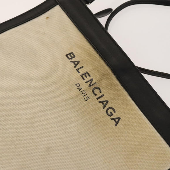 BALENCIAGA Shoulder Bag Canvas Beige Black Silver Auth bs26288