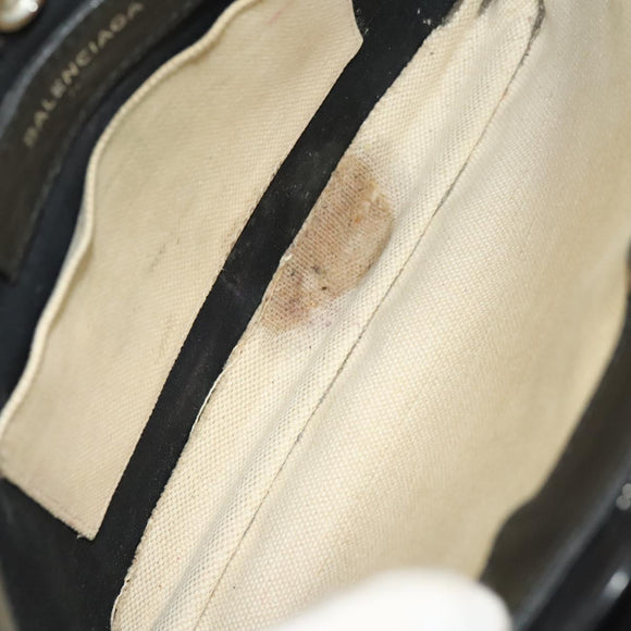 BALENCIAGA Shoulder Bag Canvas Beige Black Silver Auth bs26288