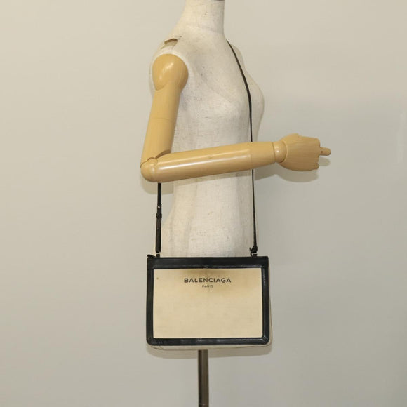 BALENCIAGA Shoulder Bag Canvas Beige Black Silver Auth bs26288