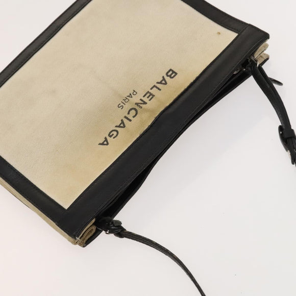 BALENCIAGA Shoulder Bag Canvas Beige Black Silver Auth bs26288
