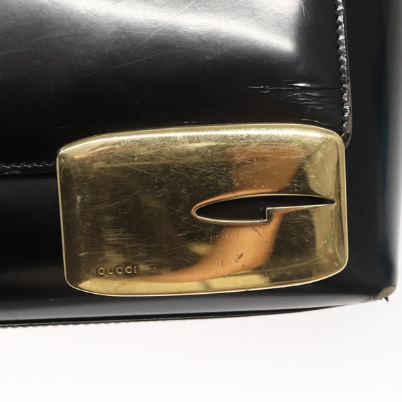 GUCCI Shoulder Bag Enamel Black Gold 002 2113 0483 Auth bs26329