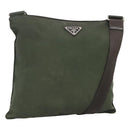 PRADA Shoulder Bag Nylon Khaki Silver Auth bs26349-1