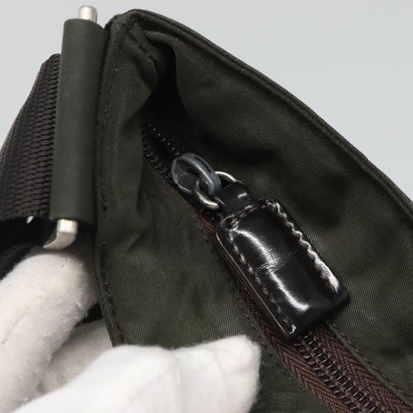 PRADA Umhängetasche Nylon Khaki Silber Auth bs26349