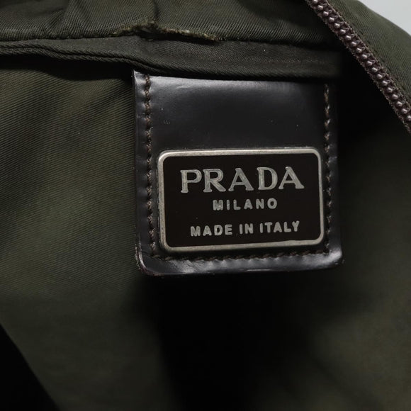 PRADA Shoulder Bag Nylon Khaki Silver Auth bs26349