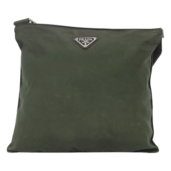 PRADA Shoulder Bag Nylon Khaki Silver Auth bs26349
