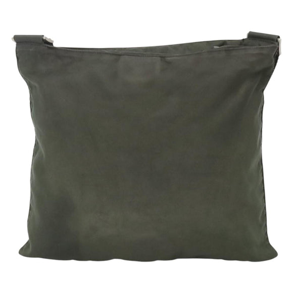 PRADA Shoulder Bag Nylon Khaki Silver Auth bs26349