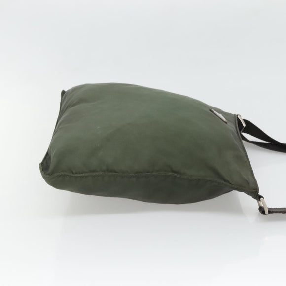 PRADA Shoulder Bag Nylon Khaki Silver Auth bs26349