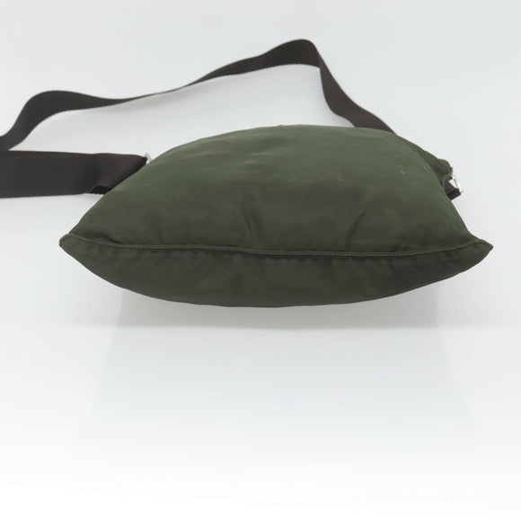 PRADA Shoulder Bag Nylon Khaki Silver Auth bs26349