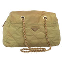 PRADA Chain Shoulder Bag Nylon Beige Gold Auth bs26352-1