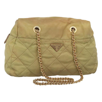PRADA Chain Shoulder Bag Nylon Beige Gold Auth bs26352