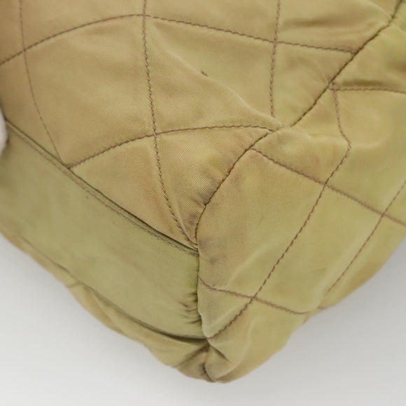 PRADA Chain Shoulder Bag Nylon Beige Gold Auth bs26352