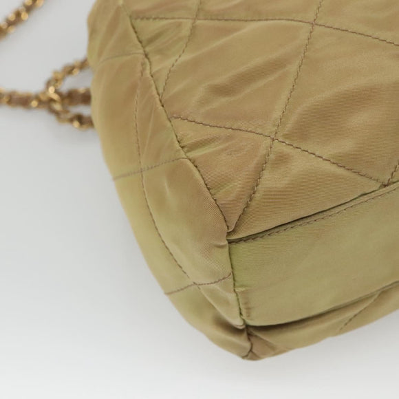 PRADA Chain Shoulder Bag Nylon Beige Gold Auth bs26352