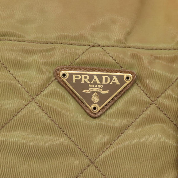PRADA Chain Shoulder Bag Nylon Beige Gold Auth bs26352