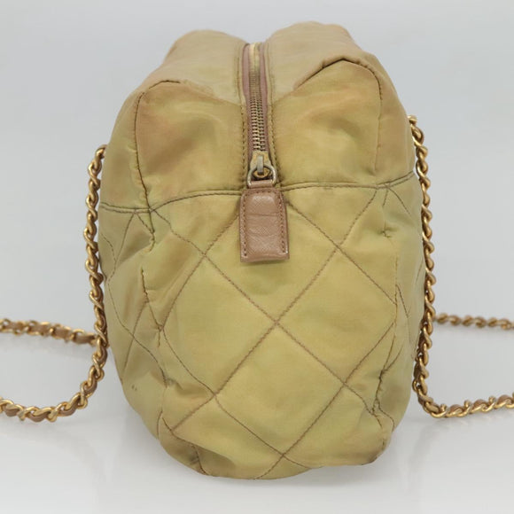PRADA Chain Shoulder Bag Nylon Beige Gold Auth bs26352
