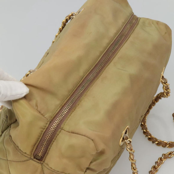 PRADA Chain Shoulder Bag Nylon Beige Gold Auth bs26352