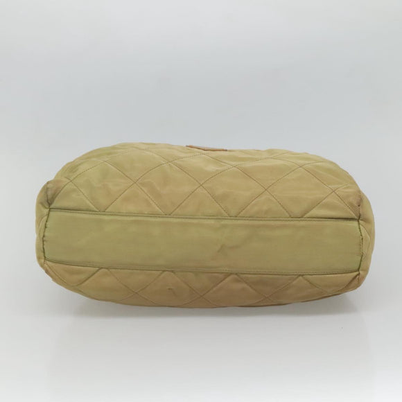 PRADA Chain Shoulder Bag Nylon Beige Gold Auth bs26352
